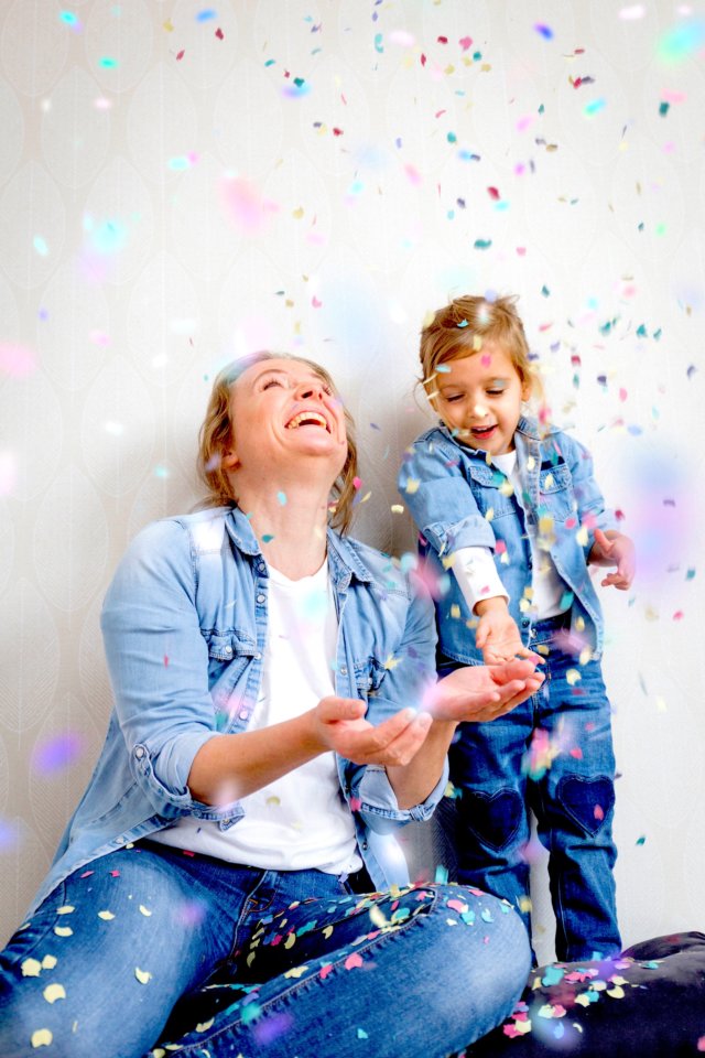 mom and daughter celebrating