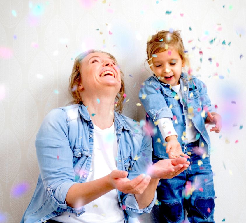 mom and daughter celebrating